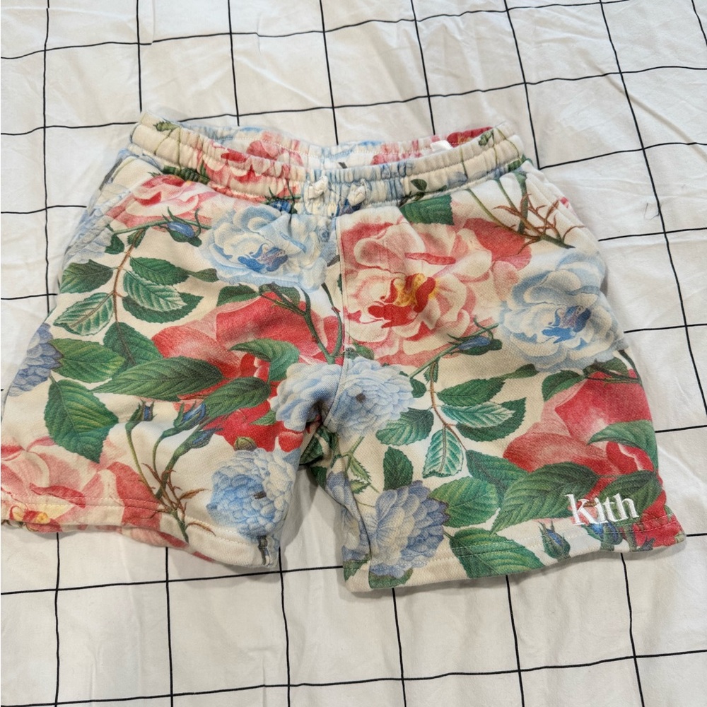 Kith Floral Print Casual Kids Shorts in Cream, Green, Red, Blue